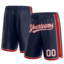 Load image into Gallery viewer, Custom Navy White-Red Authentic Basketball Shorts
