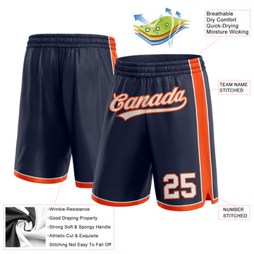 Custom Navy White-Orange Authentic Basketball Shorts