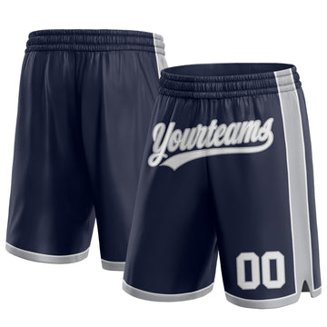 Custom Navy White-Gray Authentic Basketball Shorts