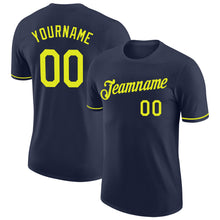 Load image into Gallery viewer, Custom Navy Neon Yellow Performance T-Shirt
