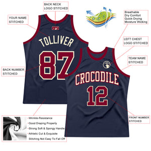 Custom Navy Maroon-Cream Authentic Throwback Basketball Jersey