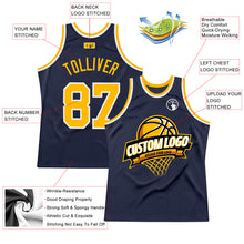 Load image into Gallery viewer, Custom Navy Gold-White Authentic Throwback Basketball Jersey
