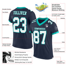 Load image into Gallery viewer, Custom Navy White-Aqua Mesh Authentic Football Jersey
