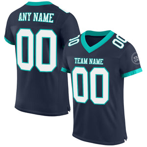 Custom Navy White-Aqua Mesh Authentic Football Jersey