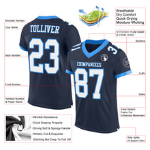 Load image into Gallery viewer, Custom Navy White-Electric Blue Mesh Authentic Football Jersey
