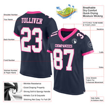 Load image into Gallery viewer, Custom Navy White-Pink Mesh Authentic Football Jersey
