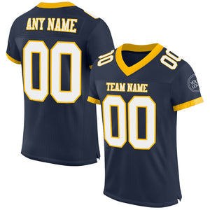 Custom Navy White-Gold Mesh Authentic Football Jersey