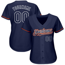 Load image into Gallery viewer, Custom Navy Orange-White Authentic Baseball Jersey
