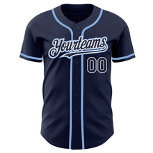 Load image into Gallery viewer, Custom Navy White-Light Blue Authentic Baseball Jersey
