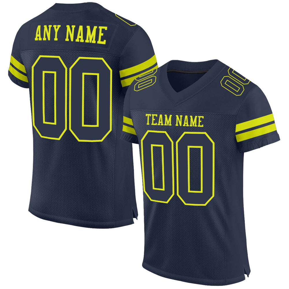 Custom Navy Neon Yellow Mesh Authentic Football Jersey