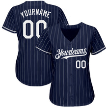 Load image into Gallery viewer, Custom Navy White Pinstripe Authentic Baseball Jersey
