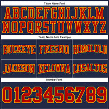 Load image into Gallery viewer, Custom Stitched Navy Red-Gold Football Pullover Sweatshirt Hoodie
