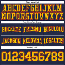 Load image into Gallery viewer, Custom Stitched Navy Gold-Orange Football Pullover Sweatshirt Hoodie
