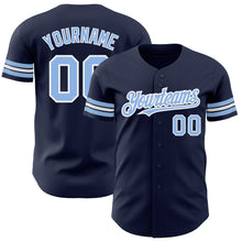 Load image into Gallery viewer, Custom Navy Light Blue-White Authentic Baseball Jersey
