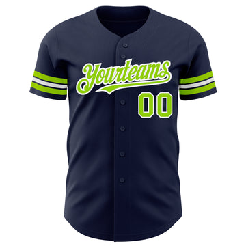 Custom Navy Neon Green-White Authentic Baseball Jersey