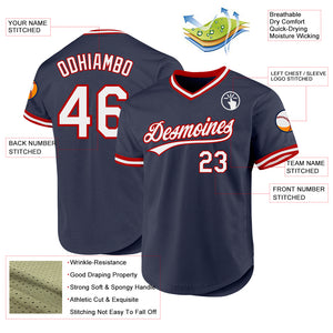 Custom Navy White-Red Authentic Throwback Baseball Jersey