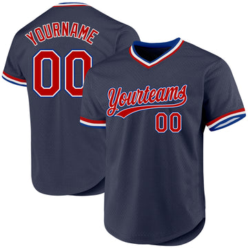 Custom Navy Red-Royal Authentic Throwback Baseball Jersey