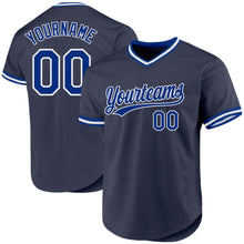 Load image into Gallery viewer, Custom Navy Royal-White Authentic Throwback Baseball Jersey
