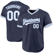 Load image into Gallery viewer, Custom Navy White-Light Blue Authentic Throwback Baseball Jersey
