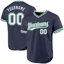 Load image into Gallery viewer, Custom Navy White-Kelly Green Authentic Throwback Baseball Jersey
