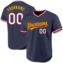 Load image into Gallery viewer, Custom Navy Maroon-Gold Authentic Throwback Baseball Jersey
