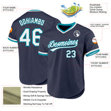 Load image into Gallery viewer, Custom Navy White-Teal Authentic Throwback Baseball Jersey
