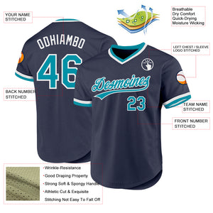 Custom Navy Teal-White Authentic Throwback Baseball Jersey