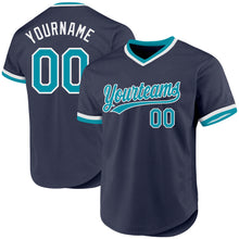 Load image into Gallery viewer, Custom Navy Teal-White Authentic Throwback Baseball Jersey
