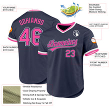 Load image into Gallery viewer, Custom Navy Pink-White Authentic Throwback Baseball Jersey
