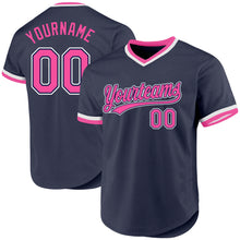 Load image into Gallery viewer, Custom Navy Pink-White Authentic Throwback Baseball Jersey
