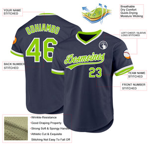 Custom Navy Neon Green-White Authentic Throwback Baseball Jersey