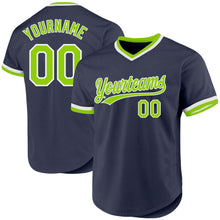 Load image into Gallery viewer, Custom Navy Neon Green-White Authentic Throwback Baseball Jersey
