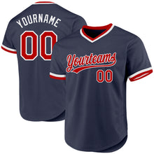 Load image into Gallery viewer, Custom Navy Red-White Authentic Throwback Baseball Jersey
