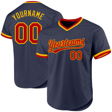 Custom Navy Red-Gold Authentic Throwback Baseball Jersey