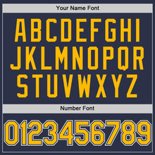 Load image into Gallery viewer, Custom Navy Gold-White Authentic Throwback Baseball Jersey
