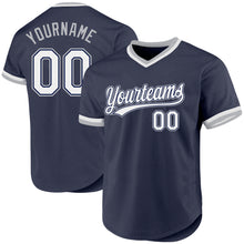 Load image into Gallery viewer, Custom Navy White-Gray Authentic Throwback Baseball Jersey
