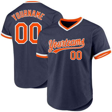 Custom Navy Orange-White Authentic Throwback Baseball Jersey