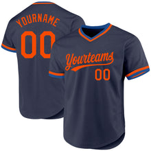 Load image into Gallery viewer, Custom Navy Orange-Blue Authentic Throwback Baseball Jersey
