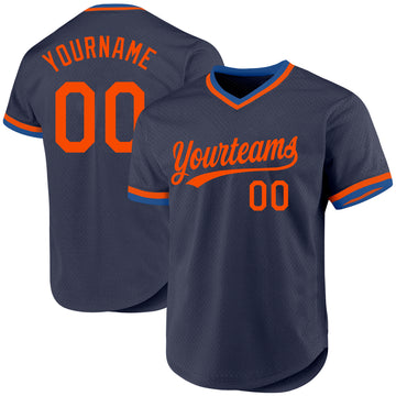 Custom Navy Orange-Blue Authentic Throwback Baseball Jersey