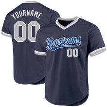 Load image into Gallery viewer, Custom Navy Gray Blue-White Authentic Throwback Baseball Jersey
