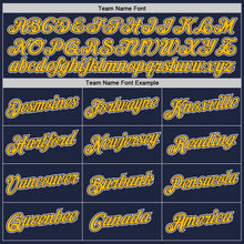 Load image into Gallery viewer, Custom Navy Gold-White Authentic Throwback Basketball Jersey
