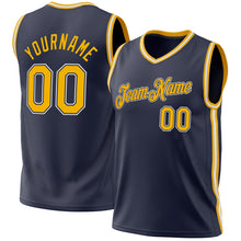 Load image into Gallery viewer, Custom Navy Gold-White Authentic Throwback Basketball Jersey
