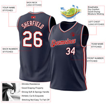 Load image into Gallery viewer, Custom Navy White-Red Authentic Throwback Basketball Jersey
