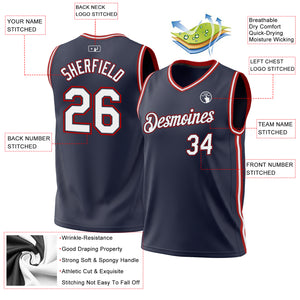 Custom Navy White-Red Authentic Throwback Basketball Jersey