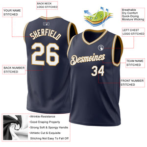 Custom Navy White-Old Gold Authentic Throwback Basketball Jersey