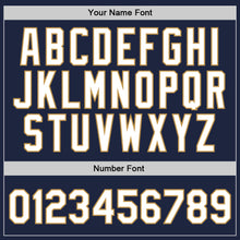 Load image into Gallery viewer, Custom Navy White-Old Gold Authentic Throwback Basketball Jersey
