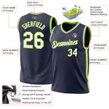 Load image into Gallery viewer, Custom Navy White-Neon Green Authentic Throwback Basketball Jersey
