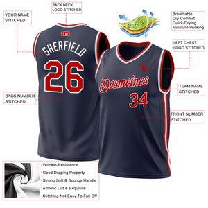 Custom Navy Red-White Authentic Throwback Basketball Jersey