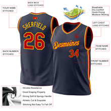 Load image into Gallery viewer, Custom Navy Red-Gold Authentic Throwback Basketball Jersey
