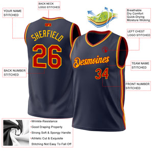 Custom Navy Red-Gold Authentic Throwback Basketball Jersey